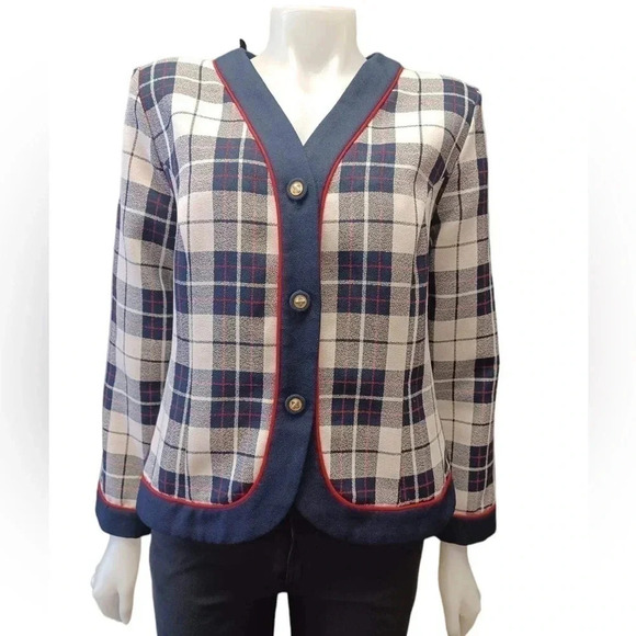 Maison Carroll Vintage Plaid  Blazer Size 14 - Picture 2 of 7